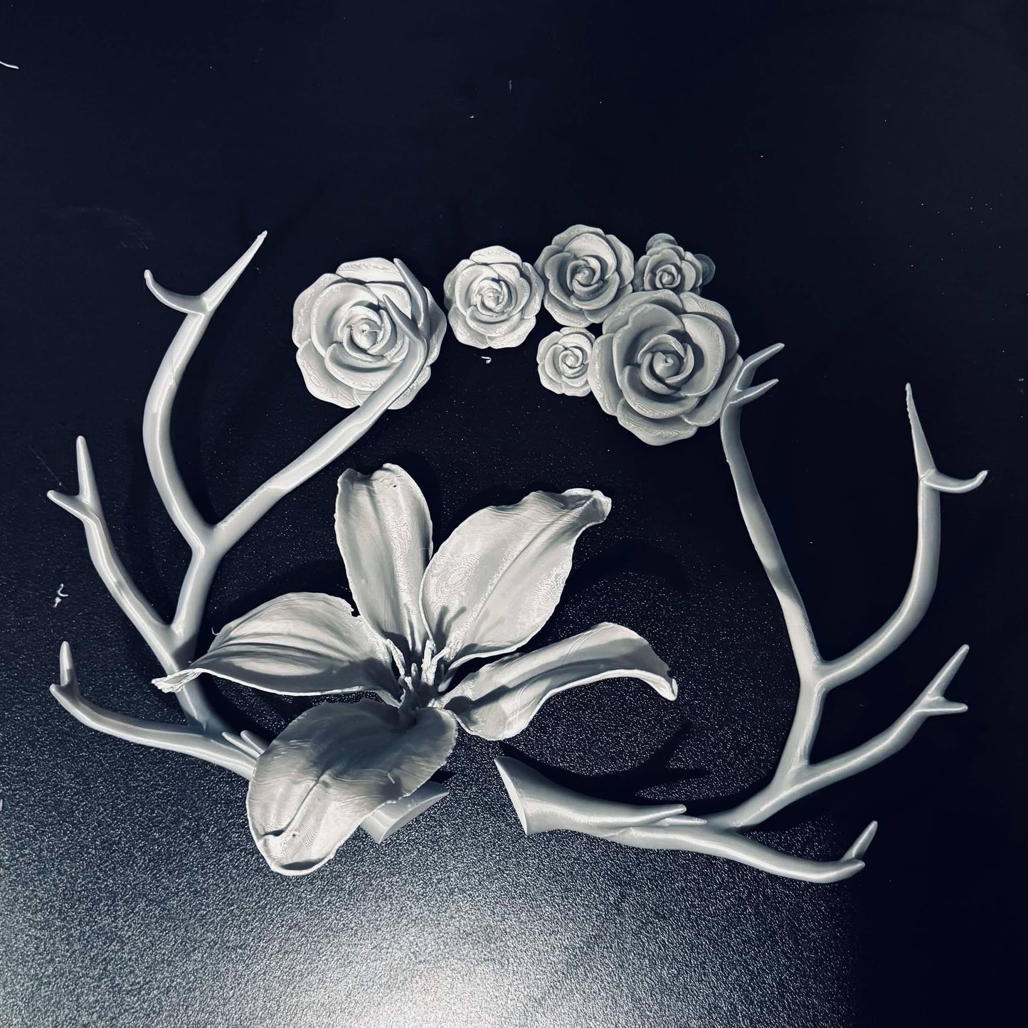 Enchanted Antler Crown with Flowers and Fairy Lights