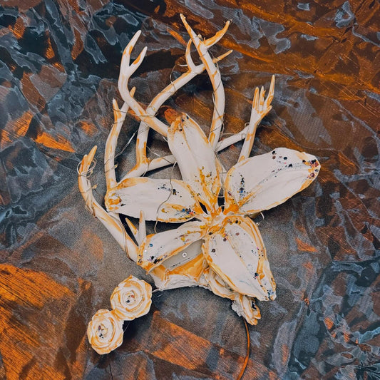 Enchanted Antler Crown with Flowers and Fairy Lights